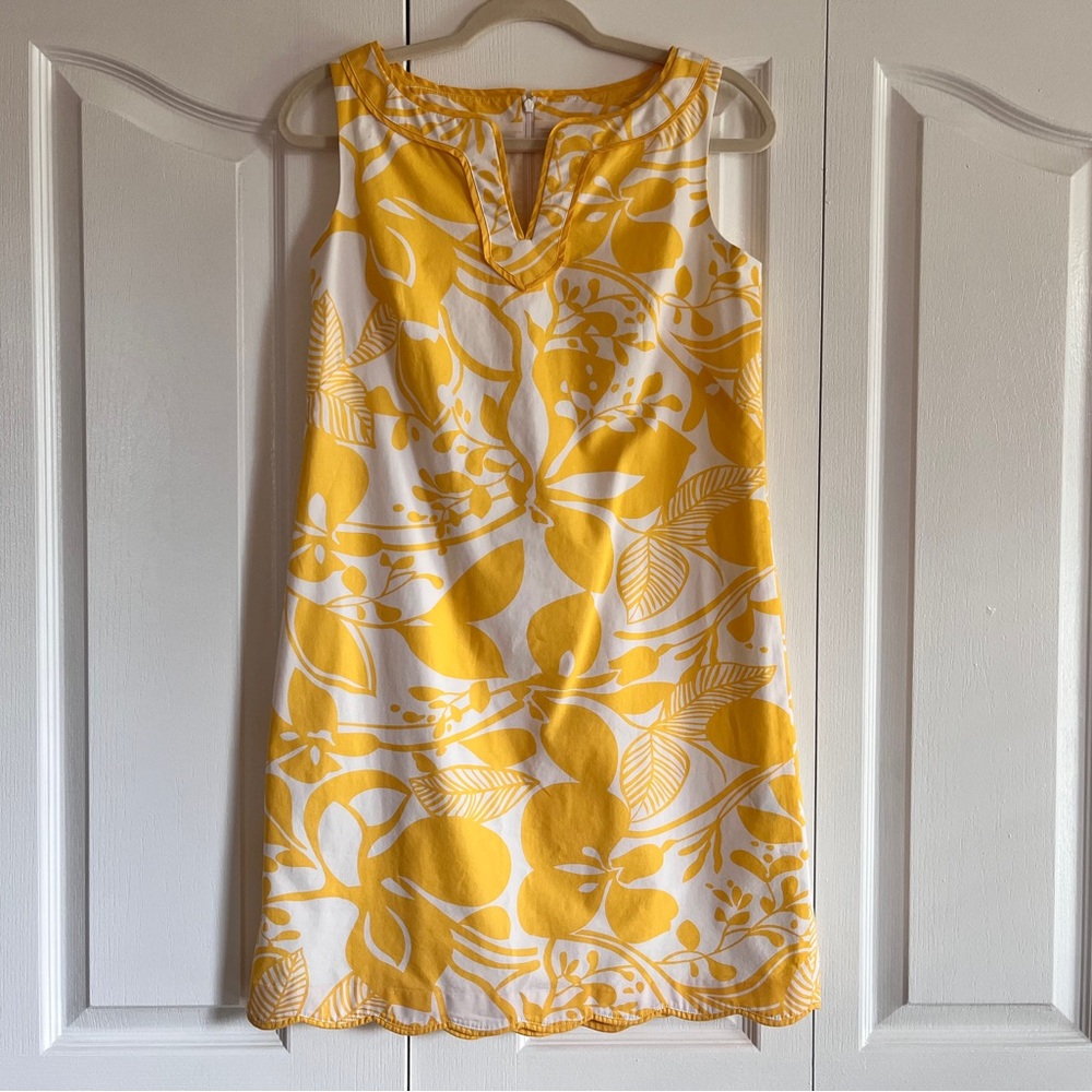 Talbots Petites yellow white floral print sleeveless shift dress 6P